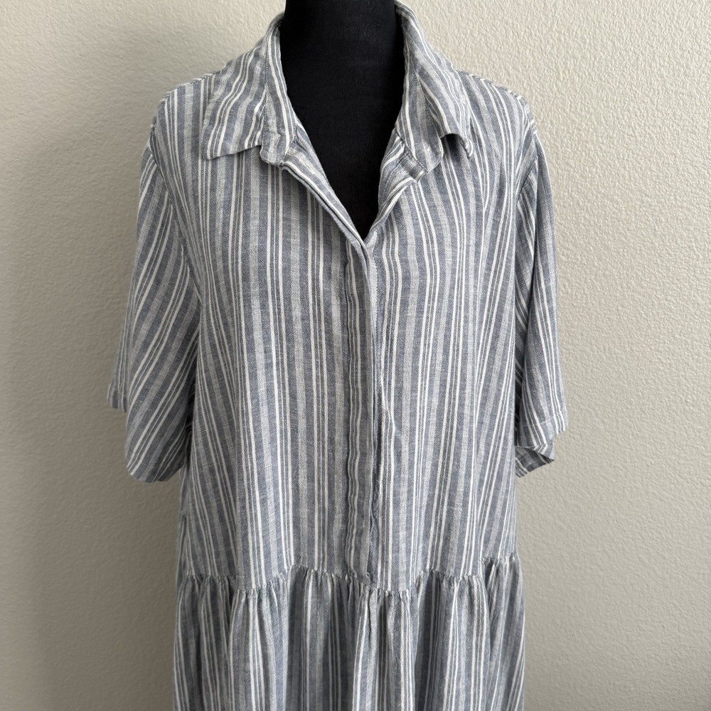 Nordstrom Rack XXL Linen Blend Dress Coastal Summer Midi Striped Beach Lagenlook - Picture 5 of 8